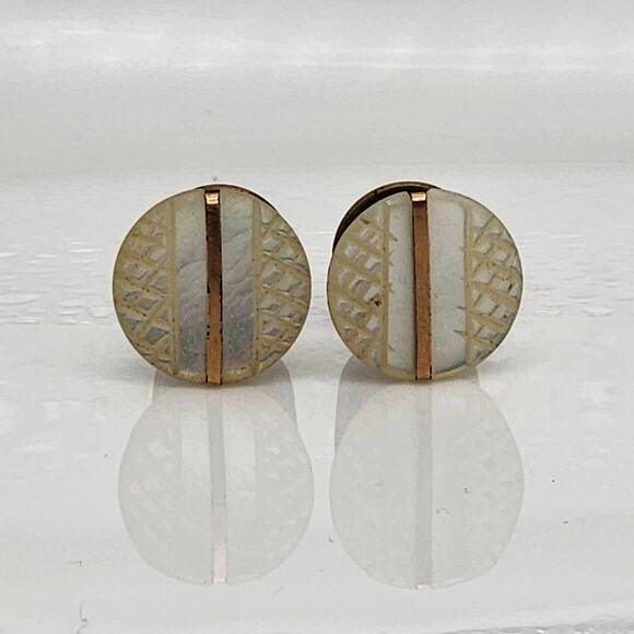 Antique Vintage Mother of Pearl Gold Stripe Cuff Links Cufflinks - Picture 3 of 6